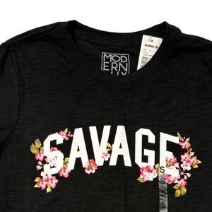 Modern Lux Women Savage Floral Graphic T-Shirt Black Short Sleeve S NEW J4
